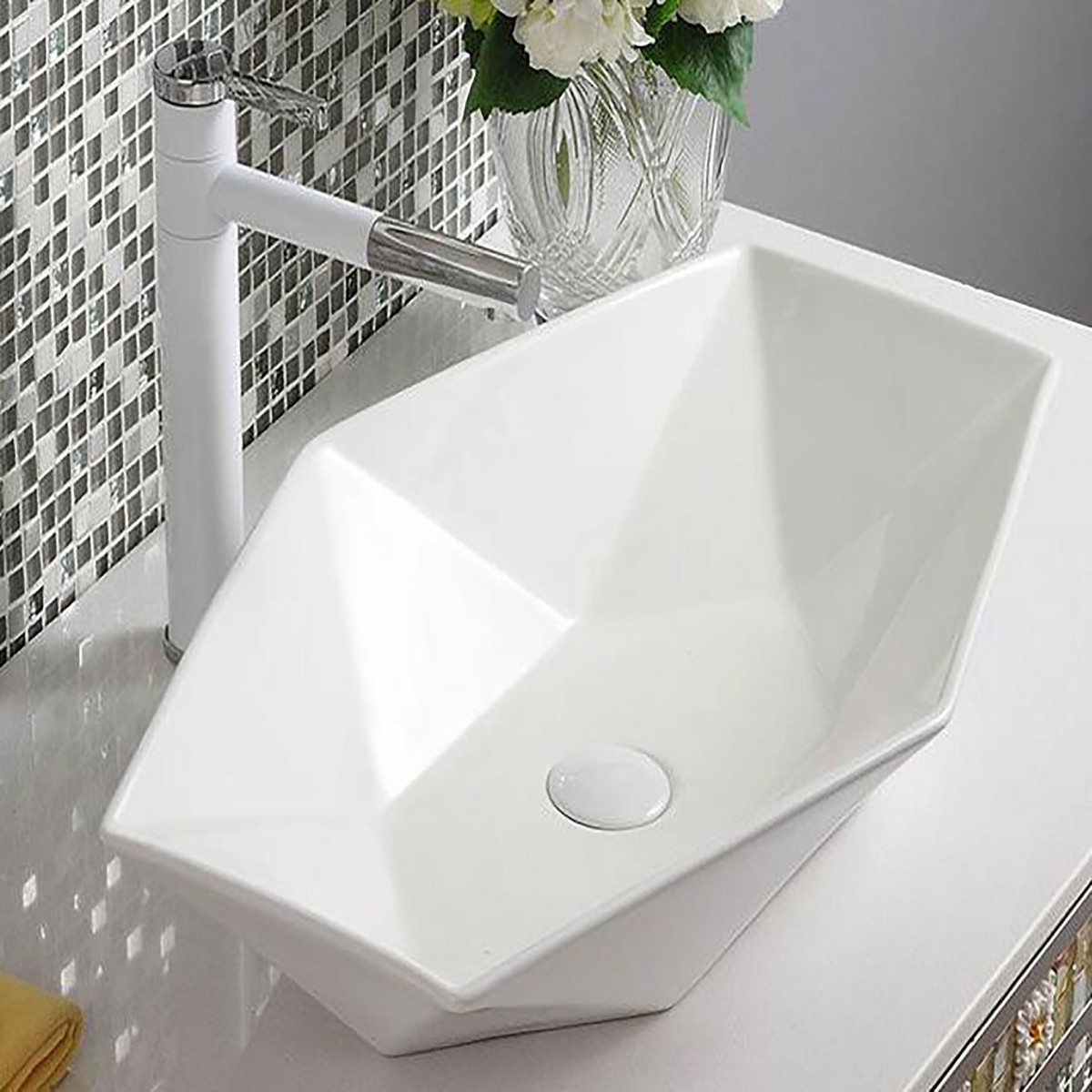 Lavabo bianco esagonale da appoggio bianco 37x57