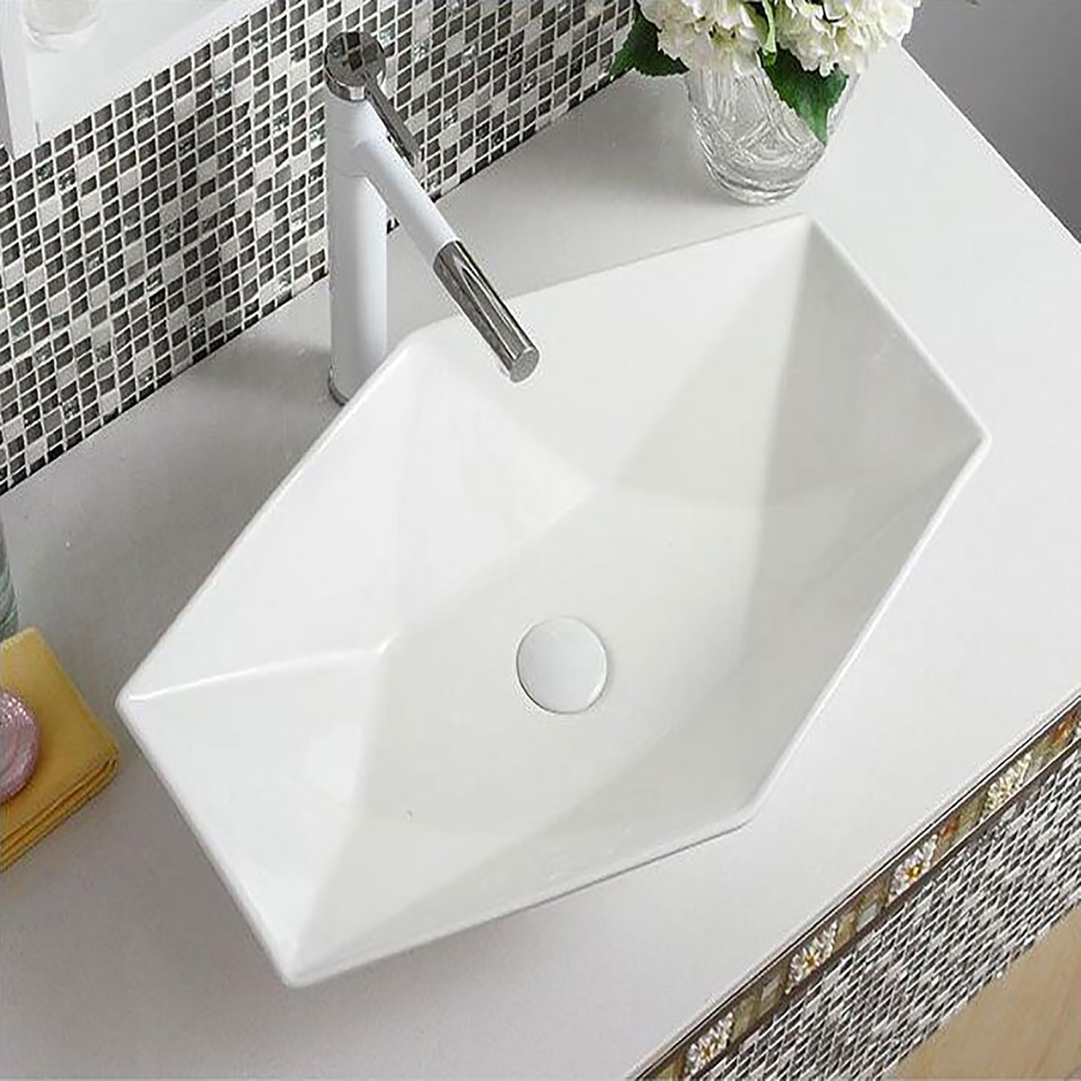 Lavabo bianco esagonale da appoggio bianco 37x57