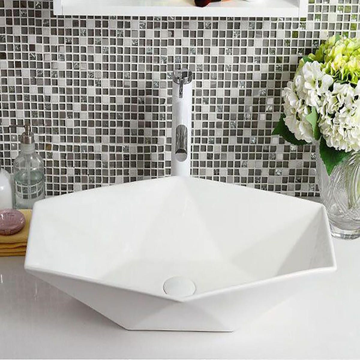 Lavabo bianco esagonale da appoggio bianco 37x57