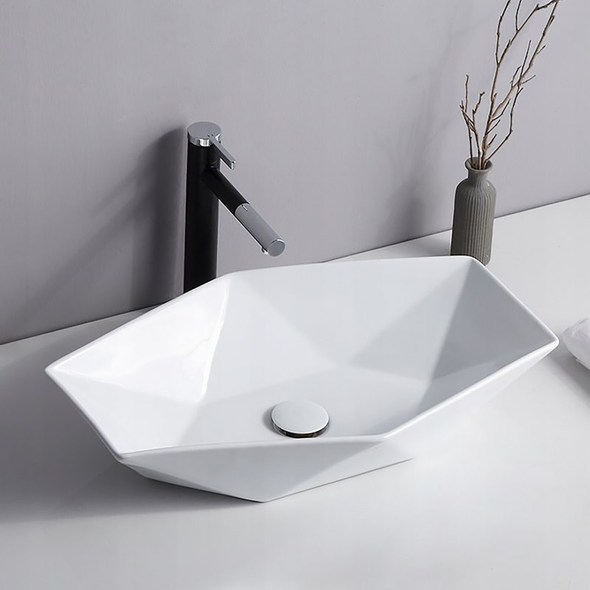 Lavabo bianco esagonale da appoggio bianco 37x57