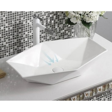 Lavabo bianco esagonale da appoggio bianco 37x57