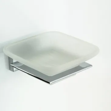 Quadratische Seifenschale mit wandmontierter Glasuntertasse