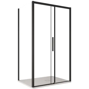 Cabine de douche double face avec profilés noirs LAGOA verre transparent 6 mm