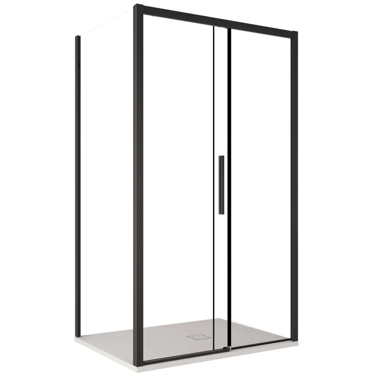 Cabine de douche double face avec profilés noirs LAGOA verre transparent 6 mm