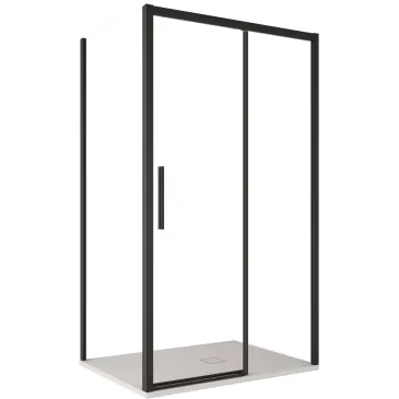 Cabine de douche double face avec profilés noirs LAGOA verre transparent 6 mm