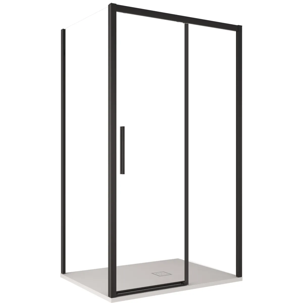 Cabine de douche double face avec profilés noirs LAGOA verre transparent 6 mm