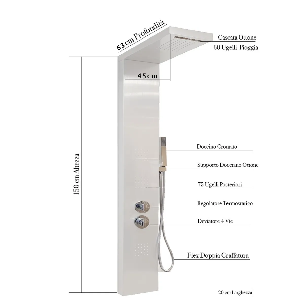 Colonne d'hydromassage thermostatique blanche Diamante |...