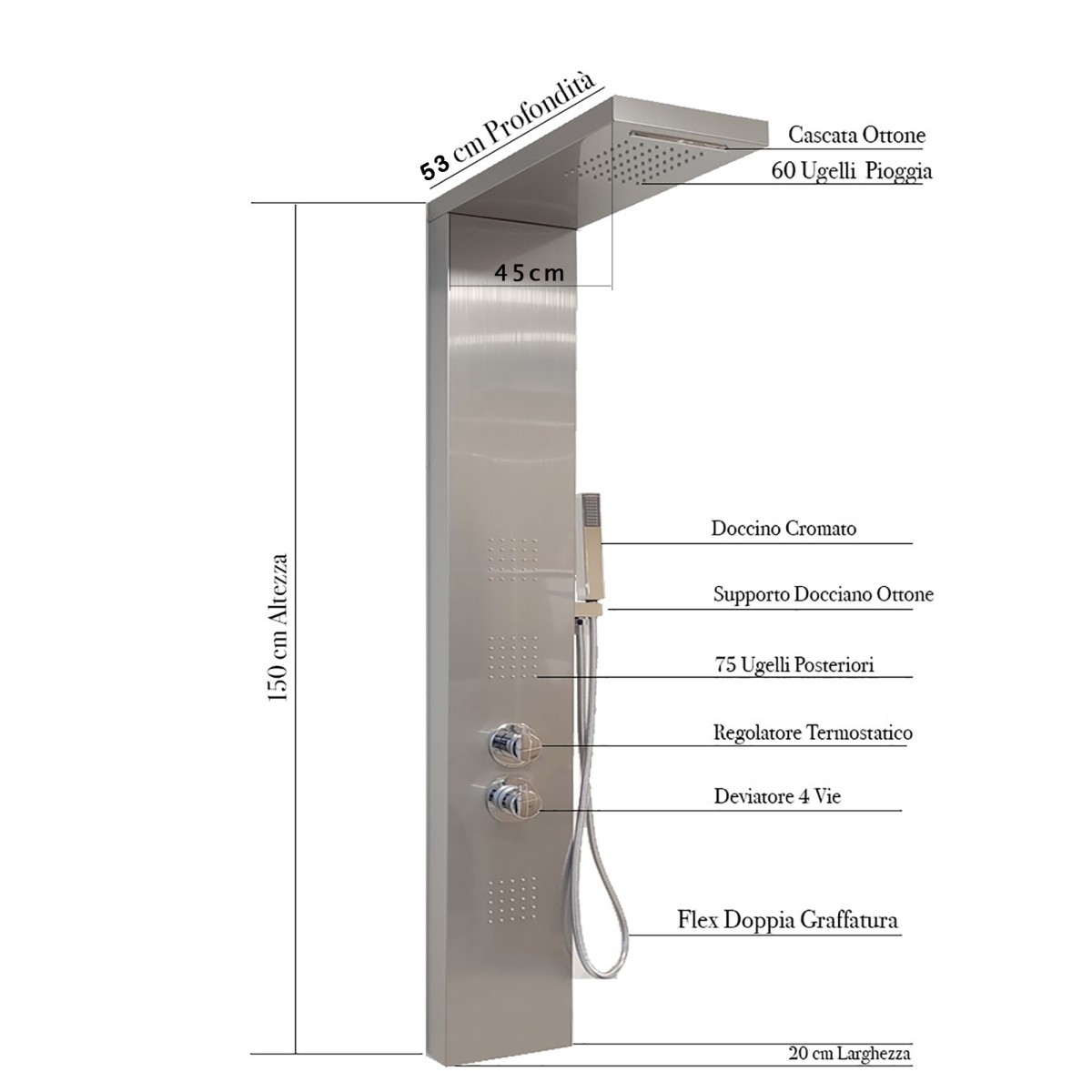 Colonne d'hydromassage thermostatique en acier inoxydable...