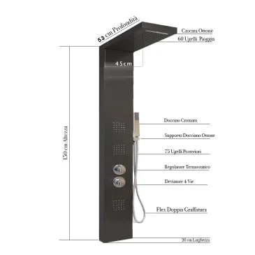 Colonna doccia idromassaggio termostatica nera Diamante | Mondialshop