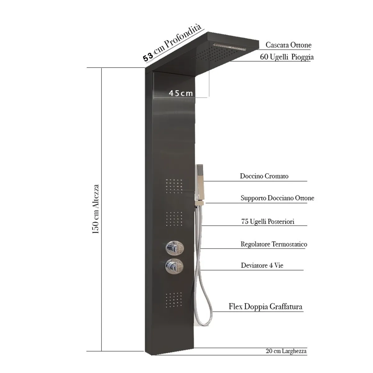 Colonna Idromassaggio Nera  Termostatica di Qualità | Diamante Black