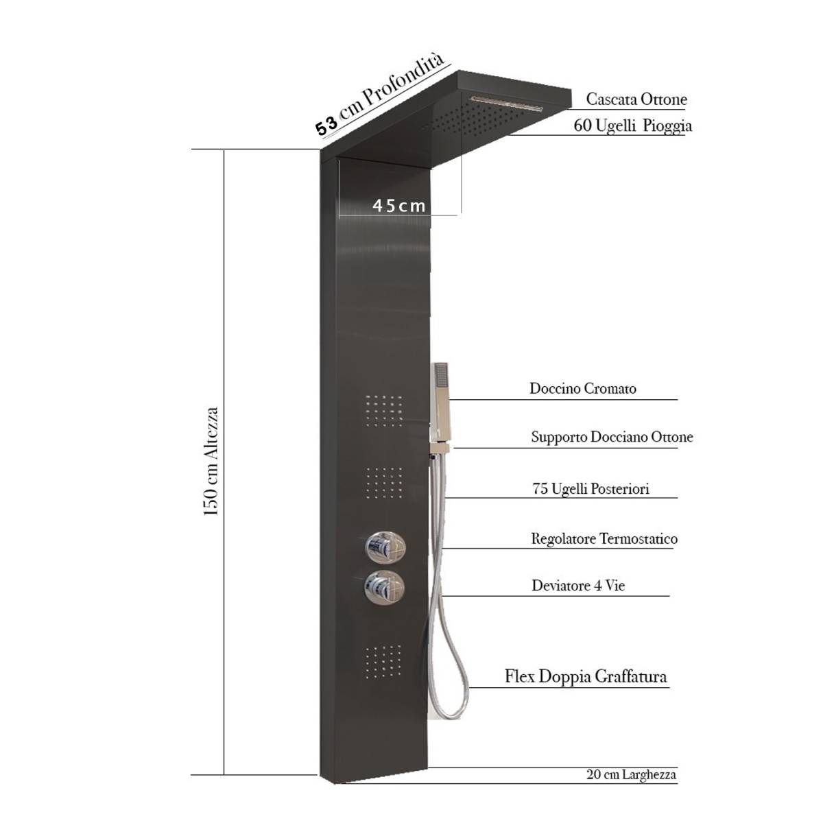 Colonne d'hydromassage thermostatique noire de qualité Diamant noir