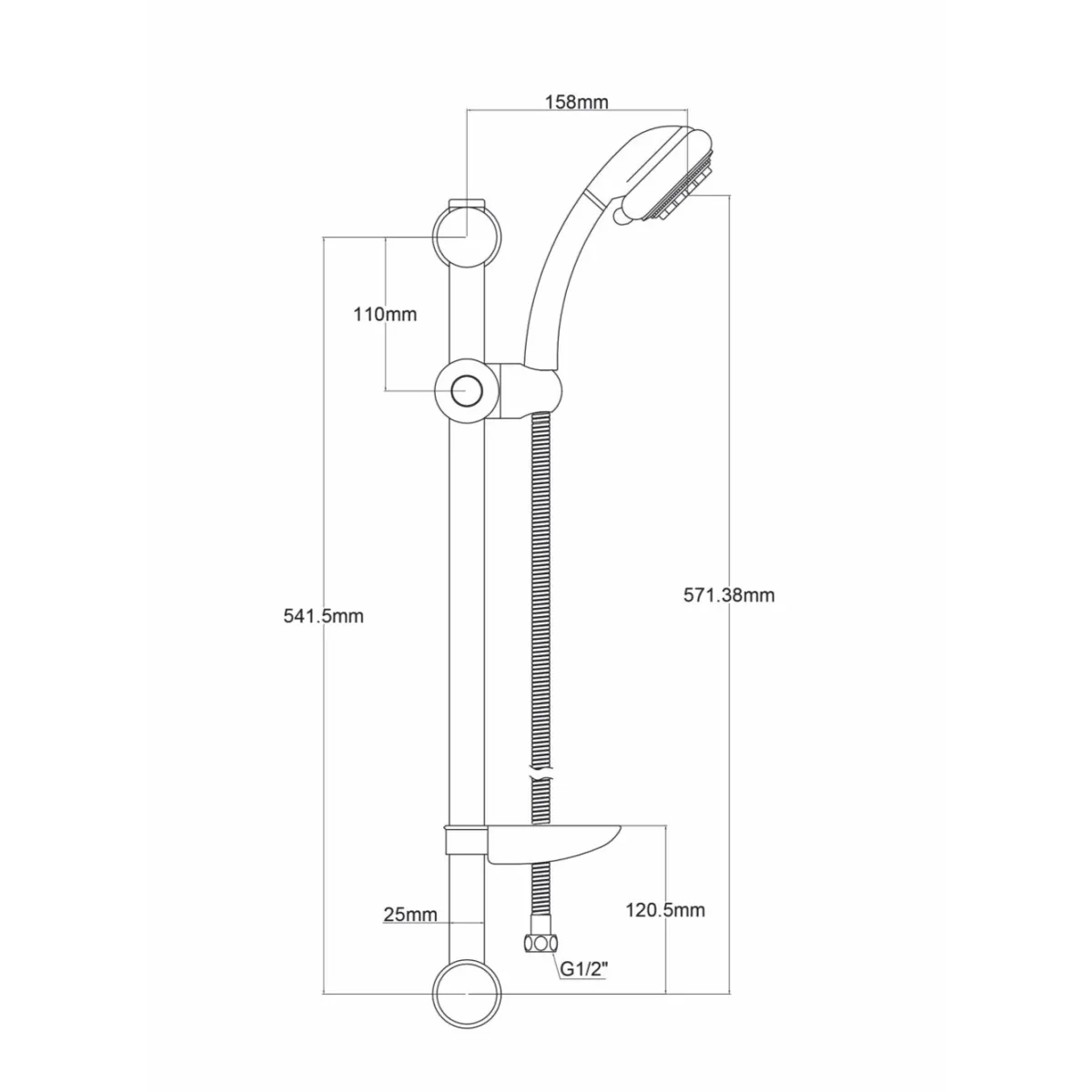 Verchromte Duschstange mit Ablage und Handbrause