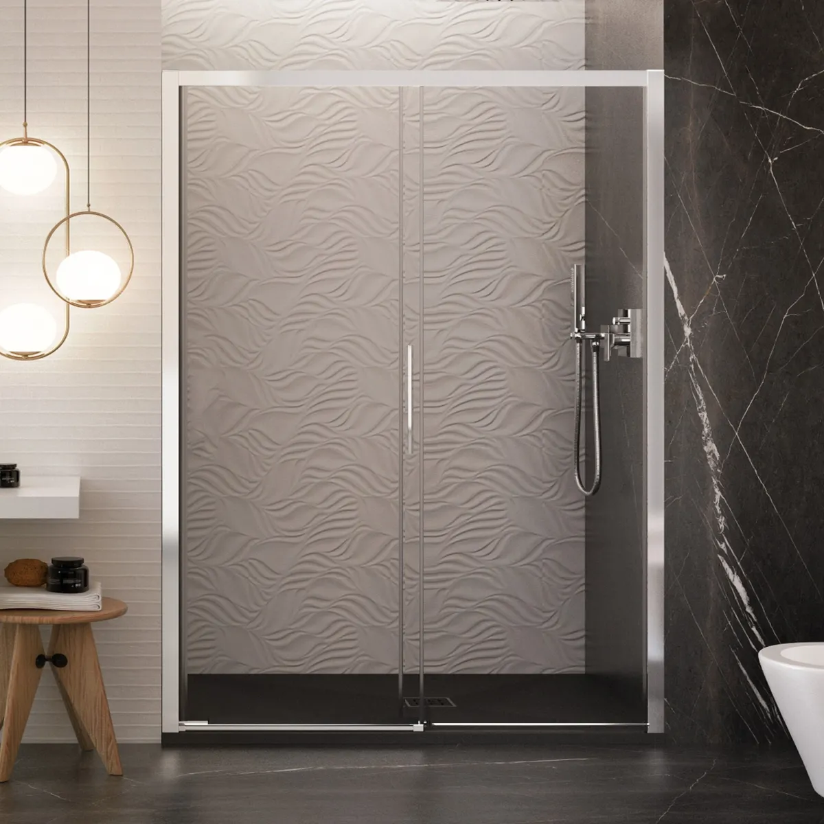 Schiebeduschtür Lagoa aus 6 mm starkem Glas ohne Profile