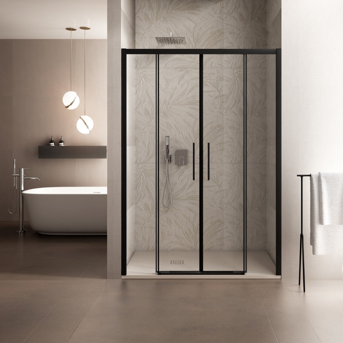 LAGOA DUO Schiebetür für Dusche mit schwarzen Profilen...