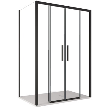 Cabine de douche double face avec profilés noirs LAGOA en verre transparent de 6 mm