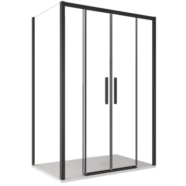 Doppelseitige Duschkabine mit schwarzen Profilen aus 6 mm starkem, transparentem LAGOA-Glas
