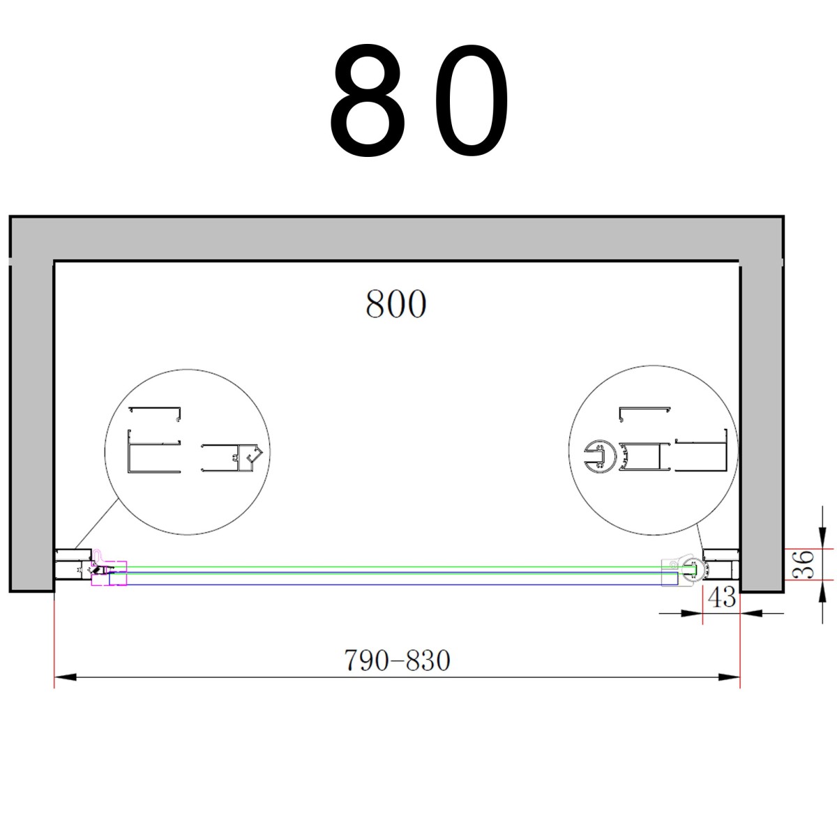 Porta doccia per box doccia battente Nicla 8mm h200