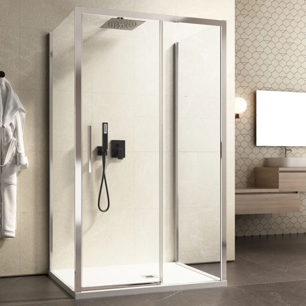 Cabine de douche double face avec profilés cristal chromé LAGOA 6 mm