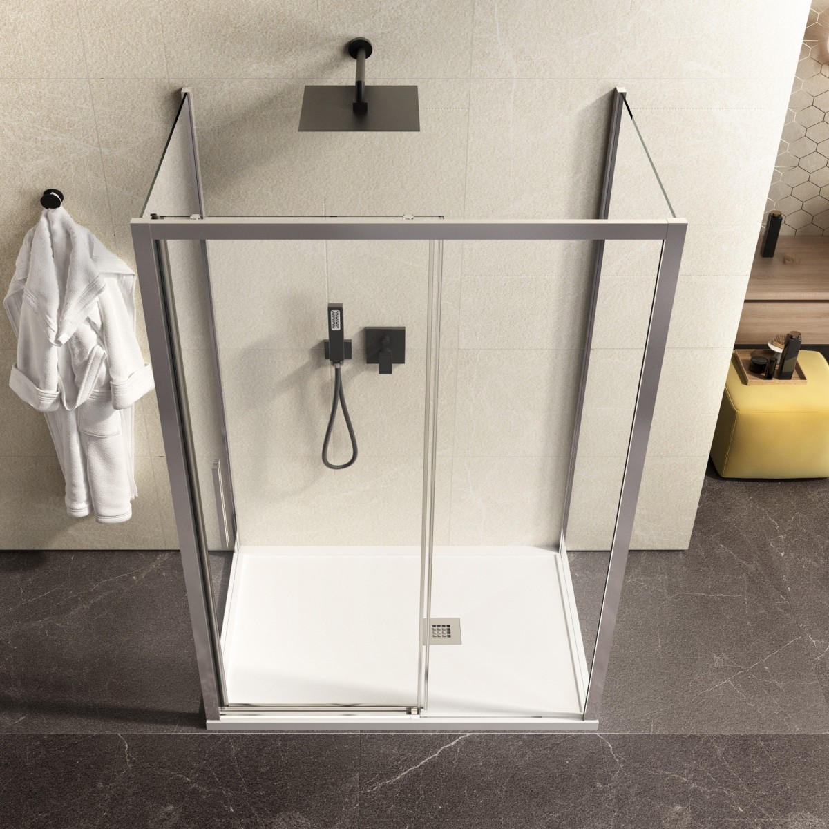 Cabine de douche double face avec profilés cristal chromé LAGOA 6 mm