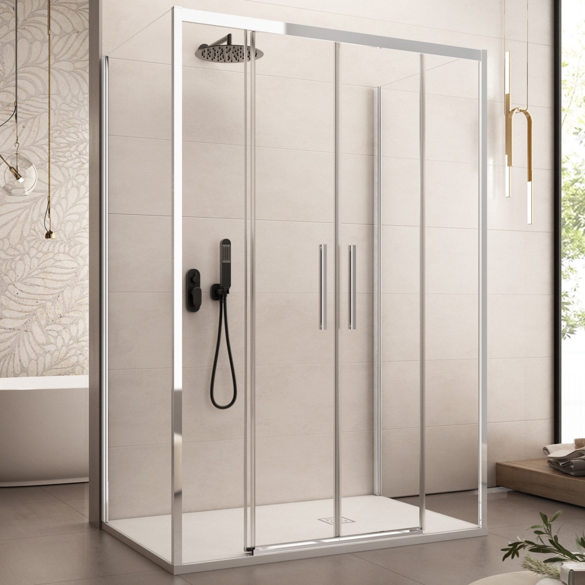 Cabine de douche double face avec profilés cristal chromé LAGOA 6 mm