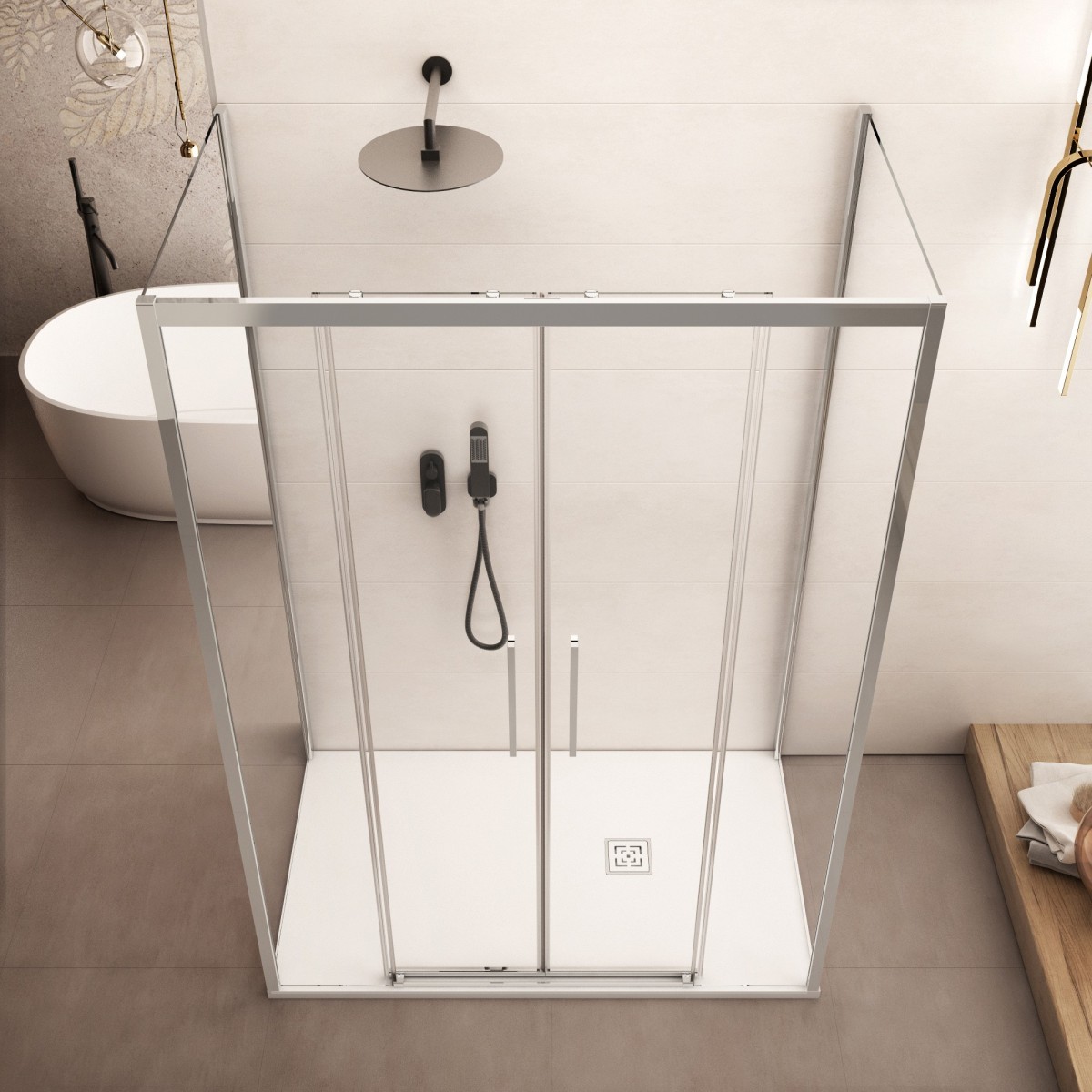 Cabine de douche double face avec profilés cristal chromé LAGOA 6 mm