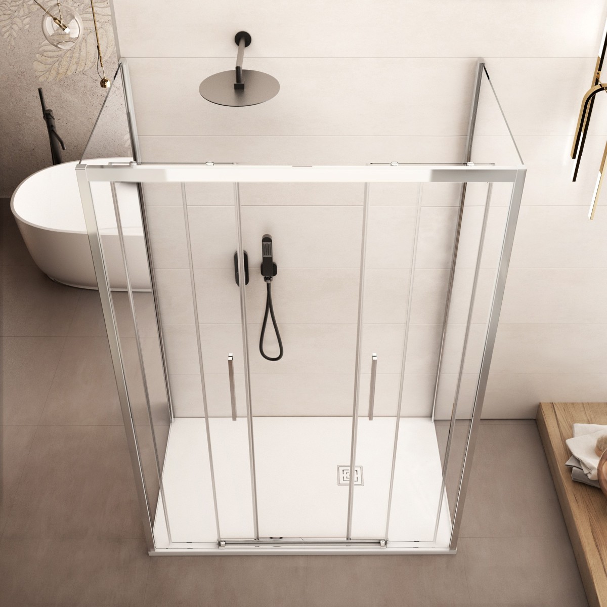 Cabine de douche double face avec profilés cristal chromé LAGOA 6 mm