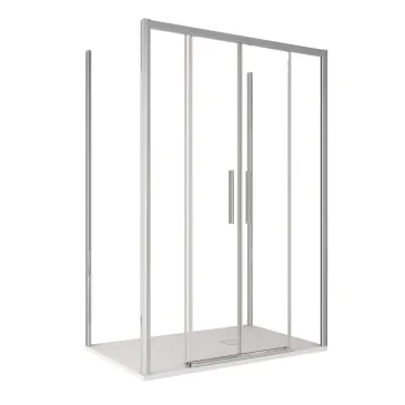 Cabine de douche LAGOA à trois côtés, verre de 6 mm, design minimaliste, porte coulissante