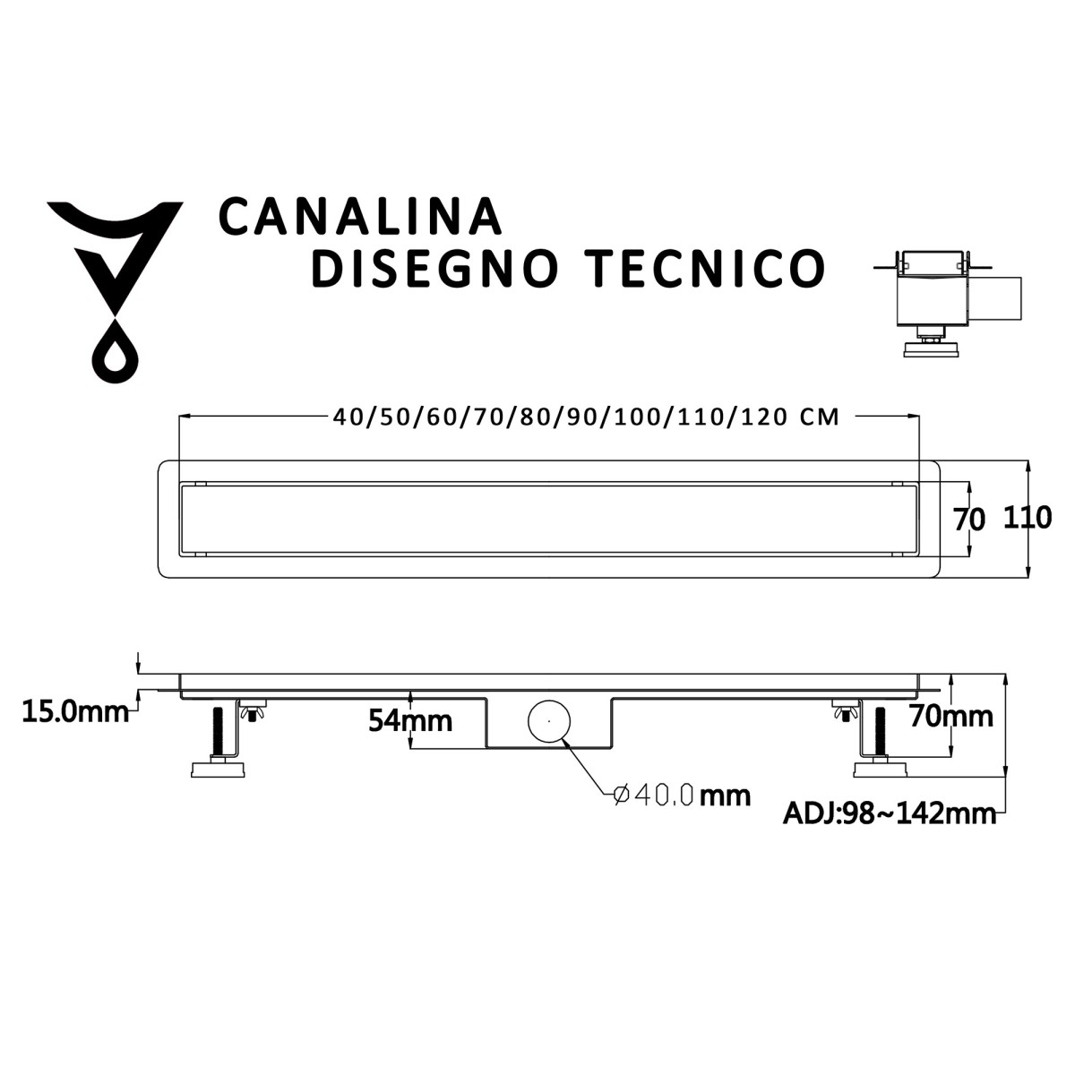 Canalina di scarico doccia filo pavimento inox o piastrellabile