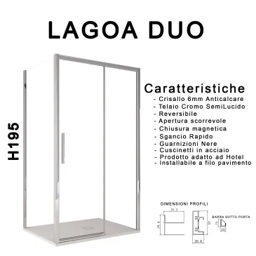 Lagoa doppelseitige Duschkabine mit verschiedenen Profilen, Höhe 195 mm, 6 mm Antikalkbeschichtung