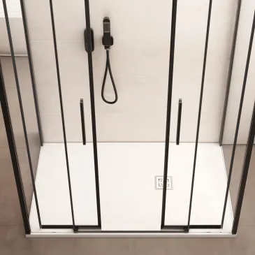 Cabine de douche à trois côtés avec profilés noirs LAGOA en verre transparent de 6 mm