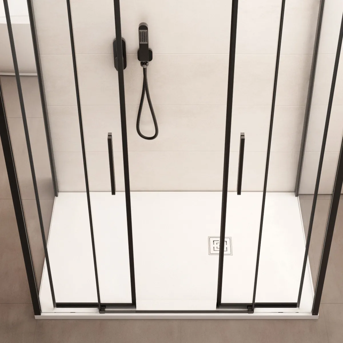 Cabine de douche à trois côtés avec profilés noirs LAGOA...