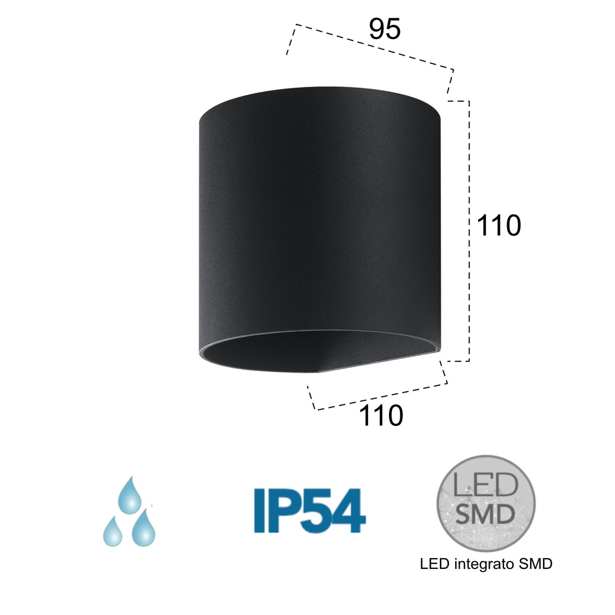 Cilly schwarze LED-Außenwandleuchte mit doppelter Emission, 7 W