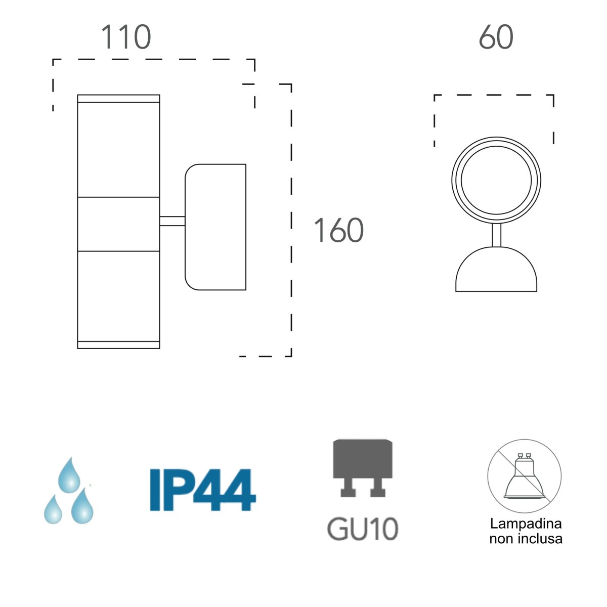 Applique da parete per esterno 2x35W GU10 argento Gazza