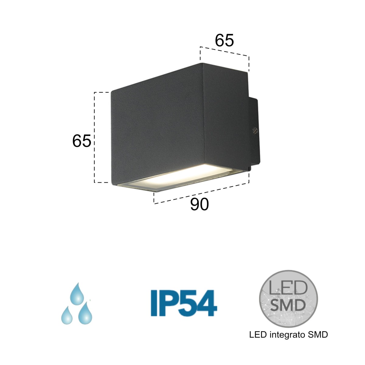 Applique da parete per esterno 2x3w a led a doppia emissione nera Nabira