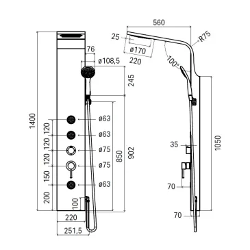 Colonna Doccia AMETISTA Idromassaggio Multifunzione Argento Silver