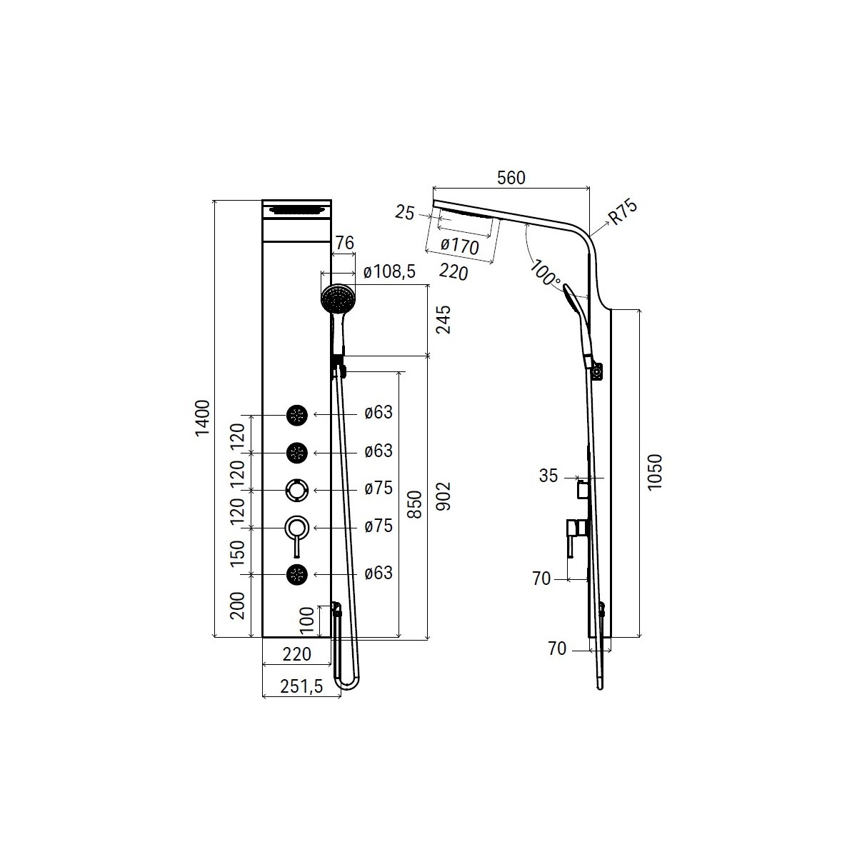 Colonna Doccia AMETISTA Idromassaggio Multifunzione Argento Silver