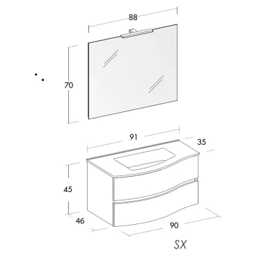 Mobile bagno sospeso 90cm legno larice bianco Mood-762
