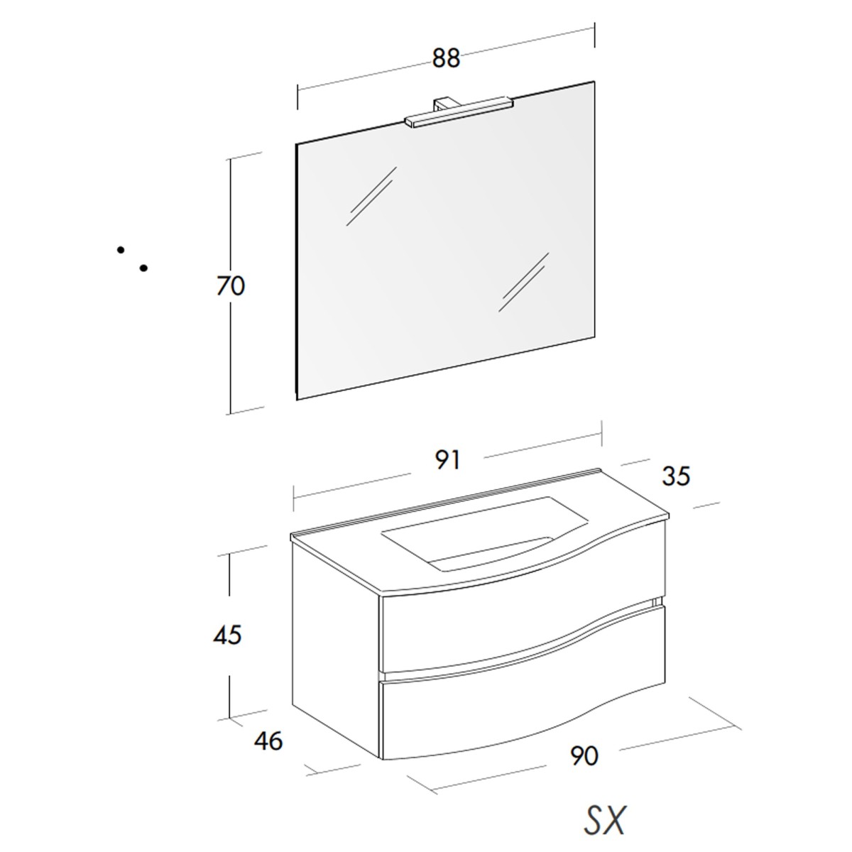 Meuble de salle de bain suspendu 90cm bois de mélèze blanc Mood-762