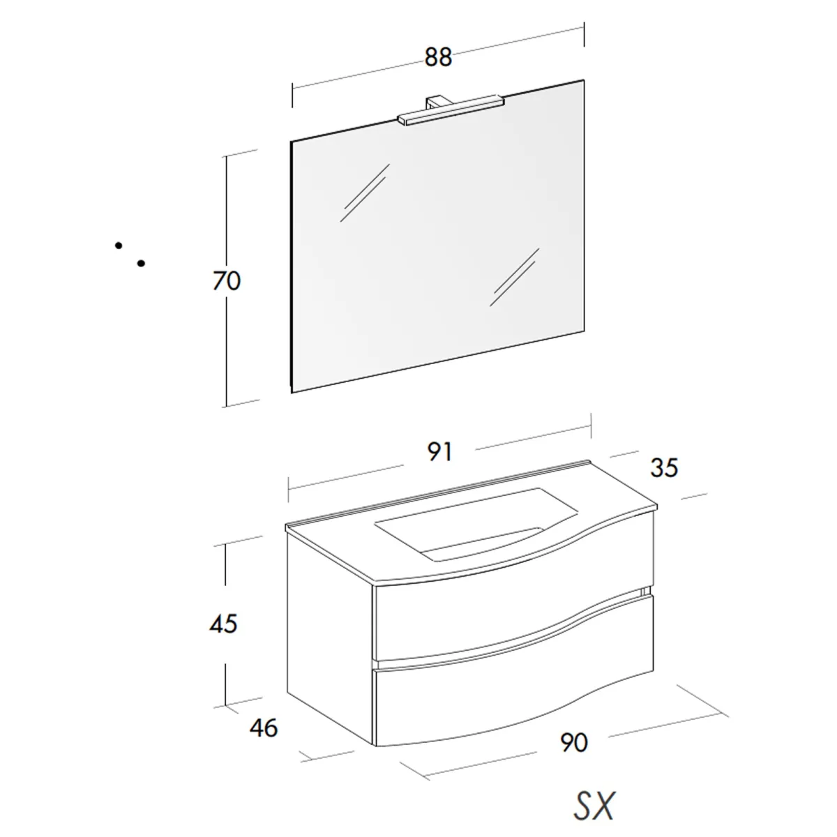 Meuble de salle de bain suspendu 90cm bois de mélèze blanc Mood-762