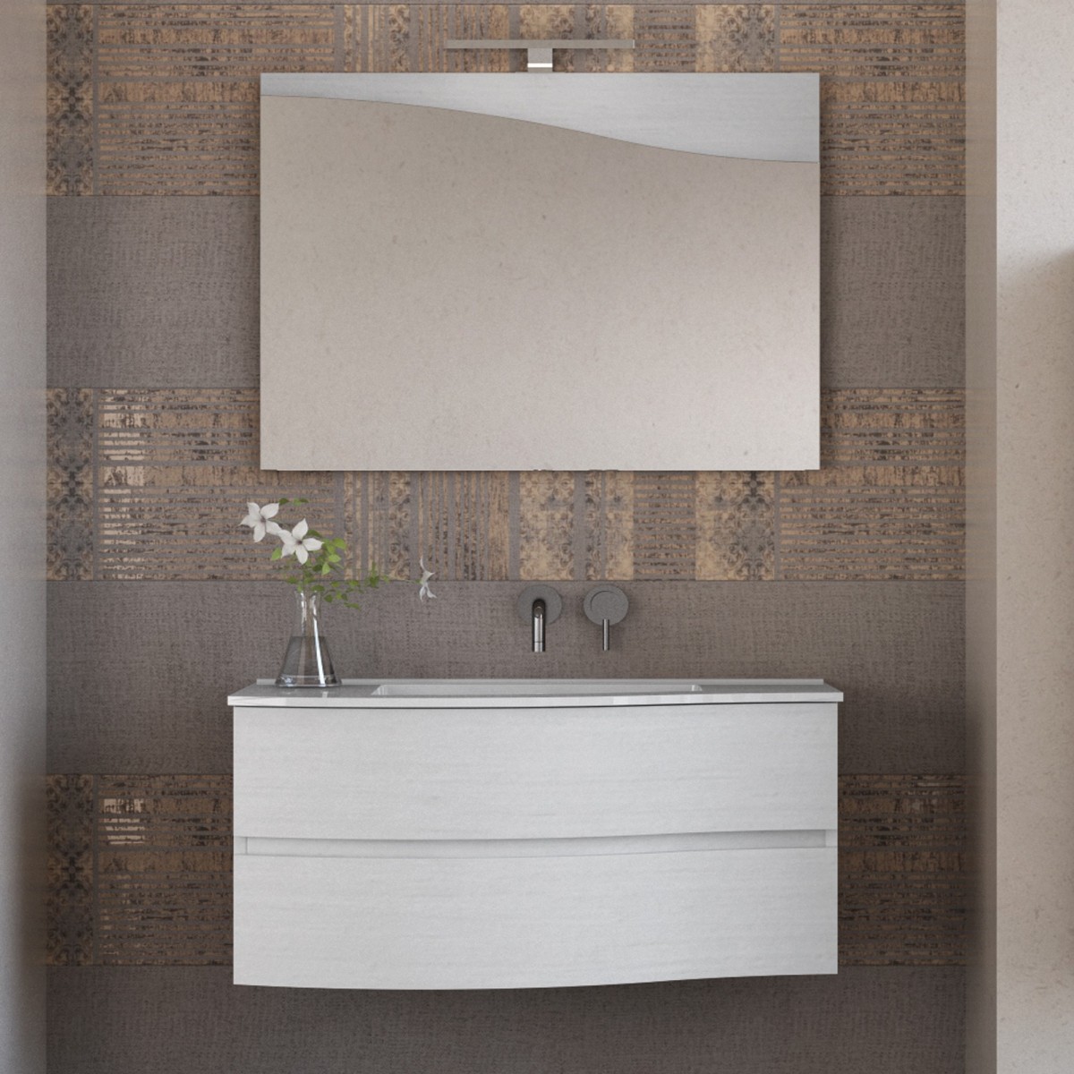 Meuble de salle de bain suspendu 90cm bois de mélèze blanc Mood-762