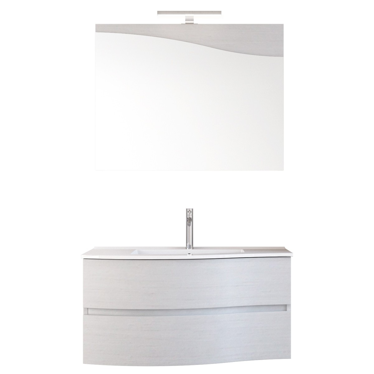 Meuble de salle de bain suspendu 90cm bois de mélèze blanc Mood-762