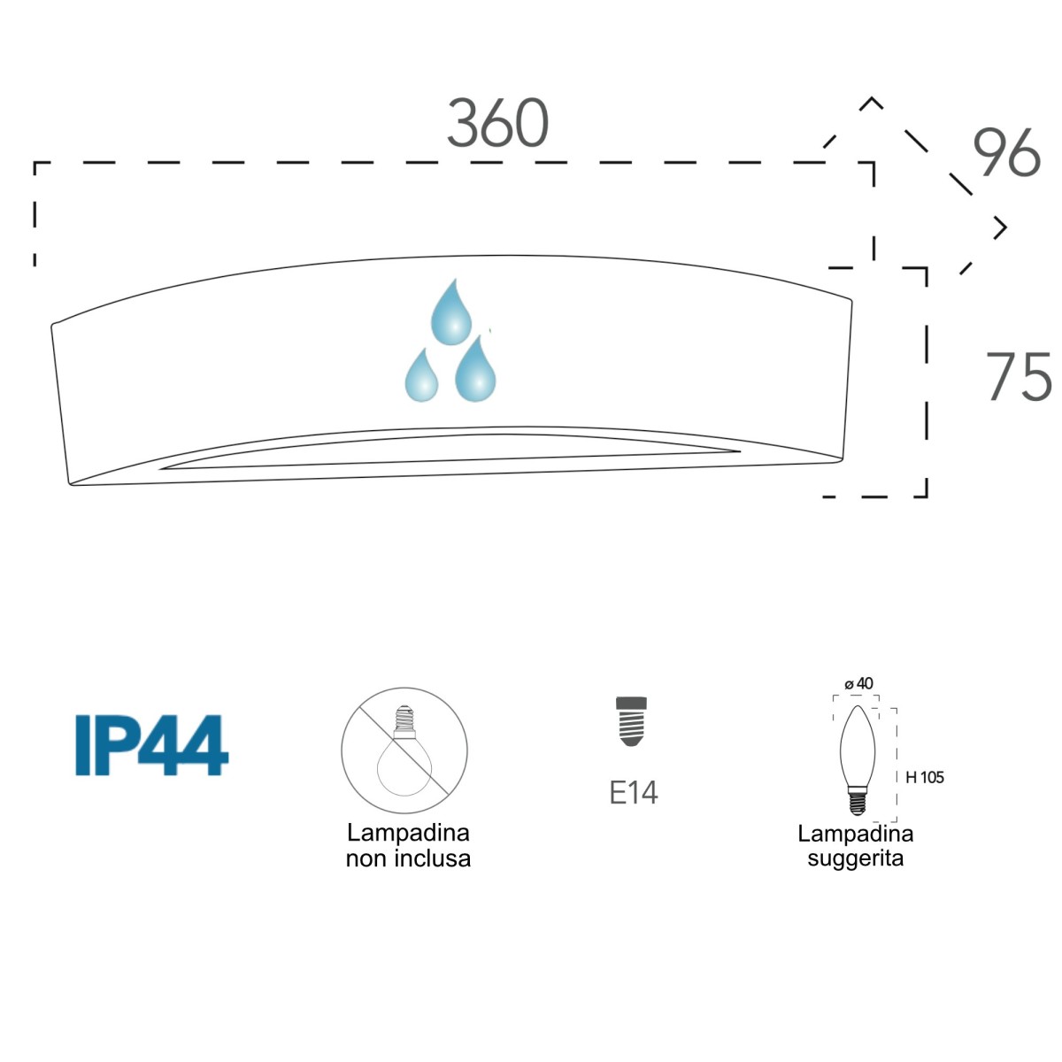 Applique da parete per esterno 2x40w E14 argento Arizona