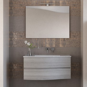 Hängender Badezimmerschrank 90 cm aus grauem Eukalyptusholz Mood-762
