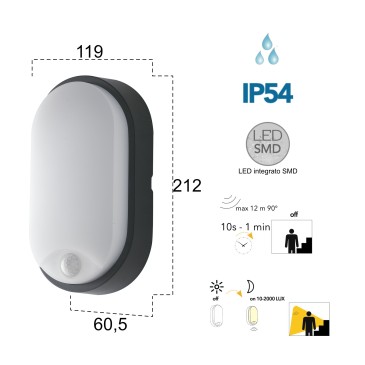 14W LED-Außendeckenleuchte mit anthrazitfarbenem Sensy-Sensor