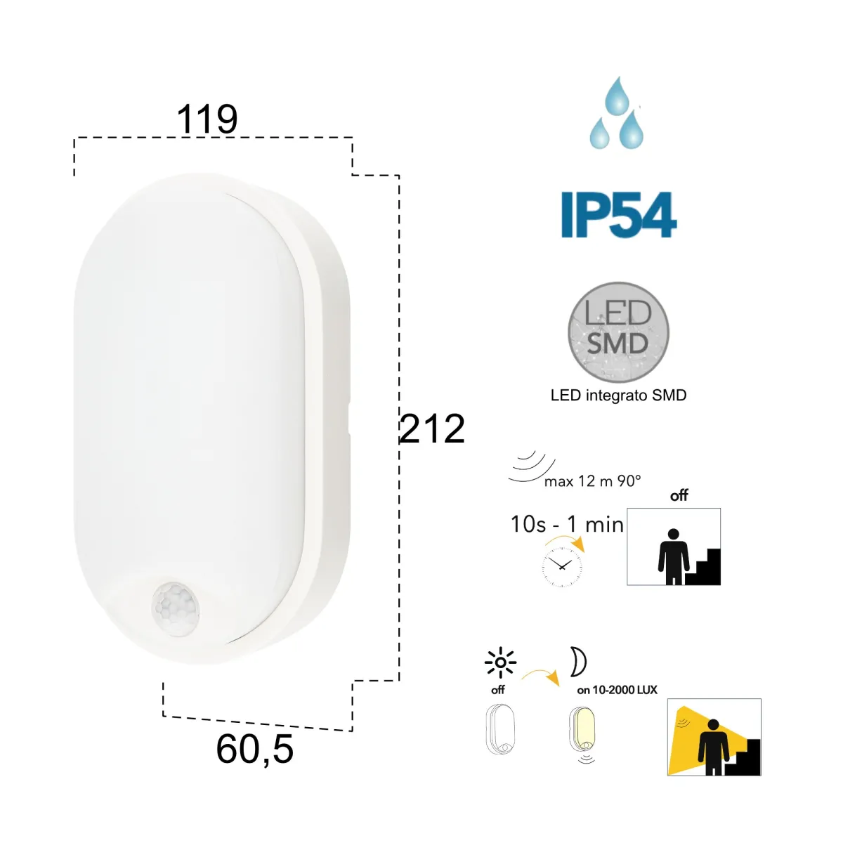 Plafoniera per esterno 14W a led 4000K con sensore bianca Sensy