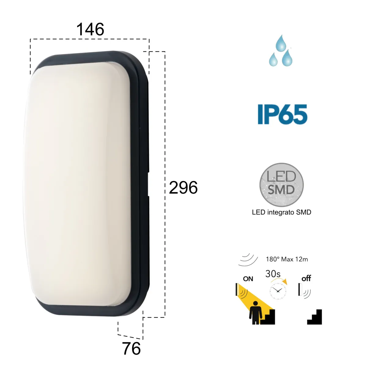 Plafoniera per esterno 20W a led con sensore antracite Shirley Sense