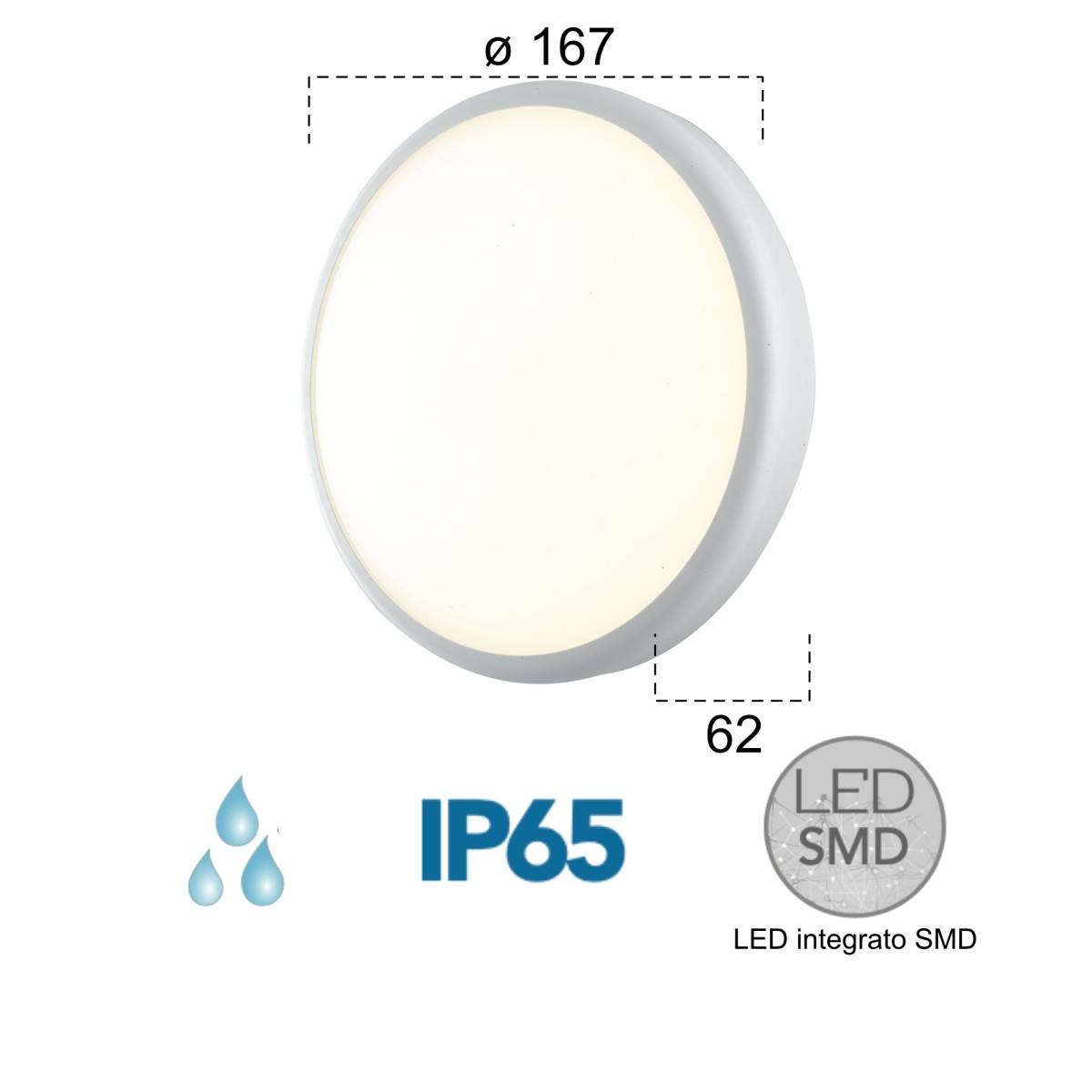 Plafonnier extérieur rond Meg 15W LED 3000K blanc