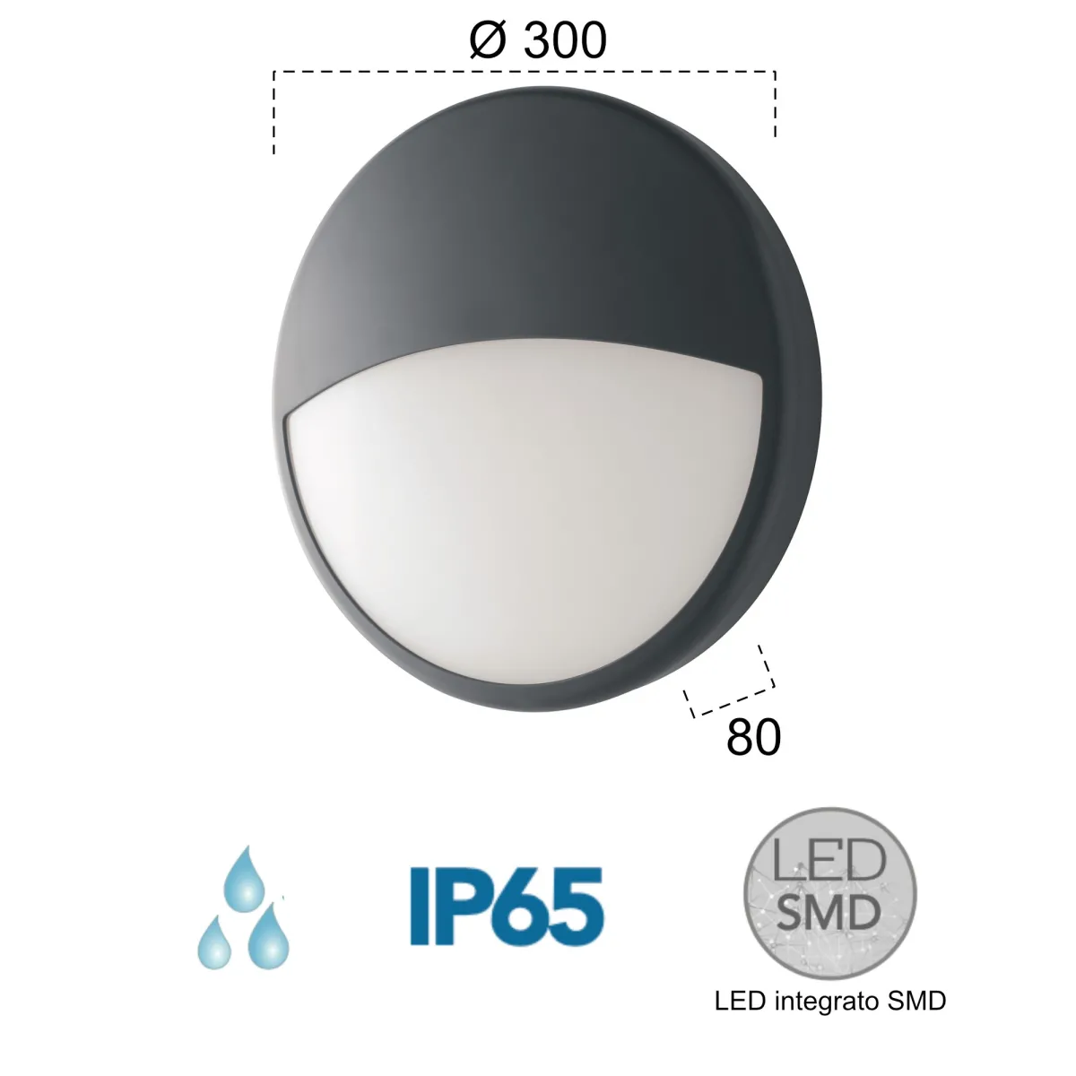 30W LED-Außendeckenleuchte mit anthrazitfarbenem Augenlid Meg