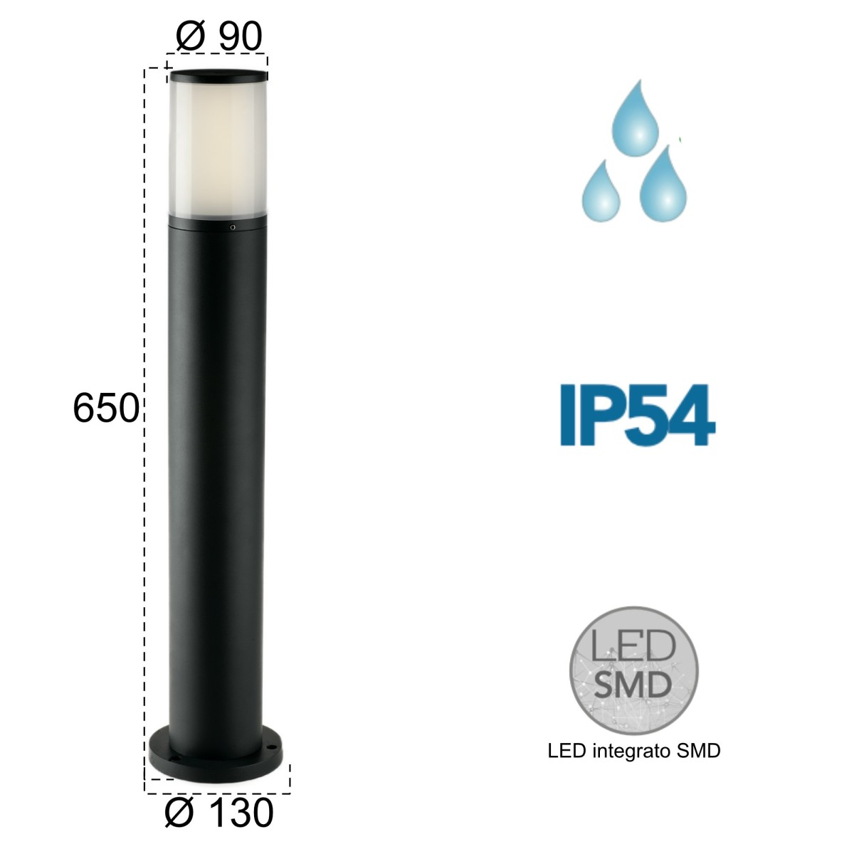 Poteau d'éclairage extérieur à led 13W avec prises schuko Explorer anthracite