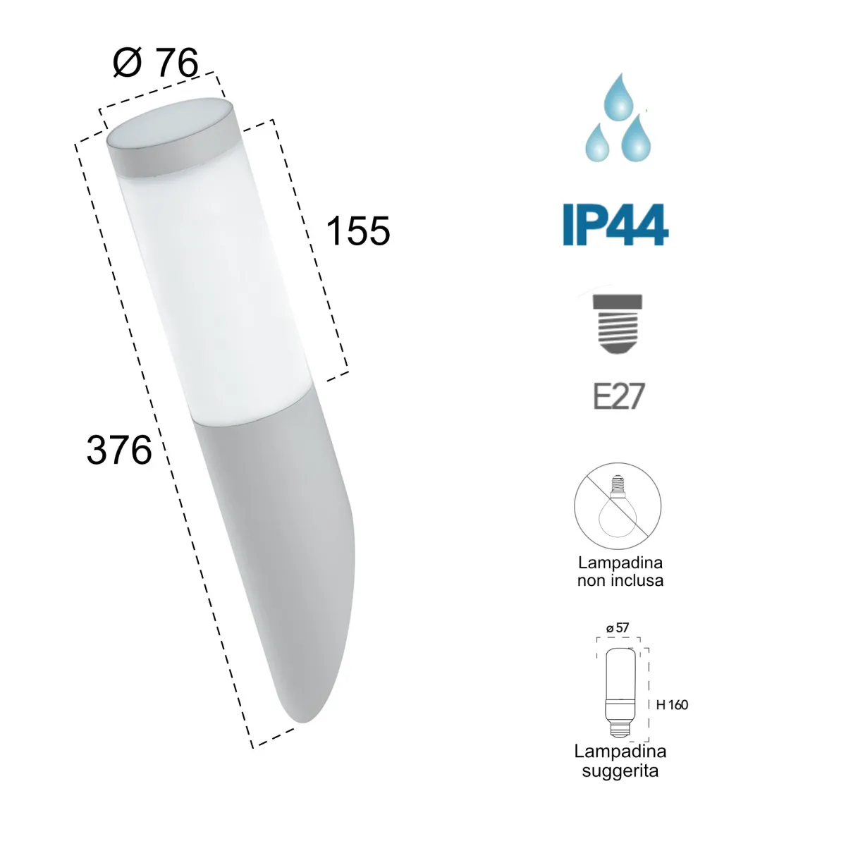 Applique murale moderne TOKYO en acier inoxydable finition blanche 1 xE27 max 60W